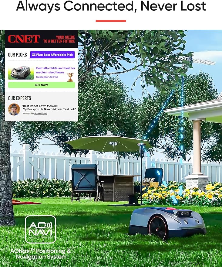 Sunseeker X3 Plus Robot Lawn Mower no Wire,0.3 Acre/13,000 Sq. Ft,Smart APP Control, AI & RTK Navigation, 6 Muti-Zone, Path Planning, for Small/Medium Yards