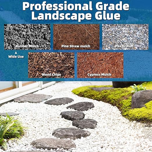 Mulch Glue, 2 Gallon Rock Glue for Landscaping Strong Adhesion of Pea Gravel Stabilizer Resin Binder, Non-Toxic Weather-Resistant Safe Mulch Lock Gravel Binder for Pebble,Pine Straw, Landscape Edging