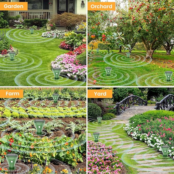 4 Pack Mole Repellent Solar Powered, IP65 Waterproof Snake Repellent for Yard, Ultrasonic Deterrent Outdoor, Rabbit, Skunk, Gopher, Groundhog, Chipmunk, Vole, Armadillo Repeller for Lawns Garden