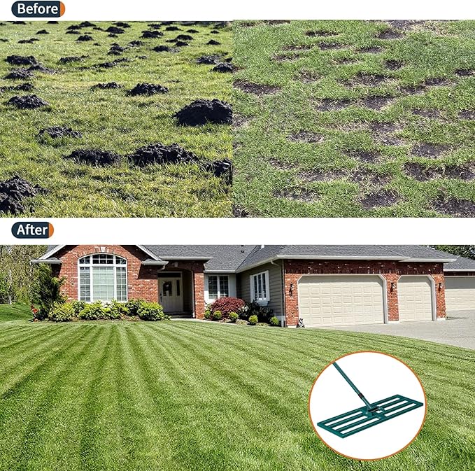 Lawn Leveling Rake Heavy Duty Stainless Steel Lawn Leveling Tool 30”x10” with 78” Adjustable Long Handle Leveling Rake for Soil,Ground,Backyard,Golf Field,Garden Tools Grass Seed Landscaping