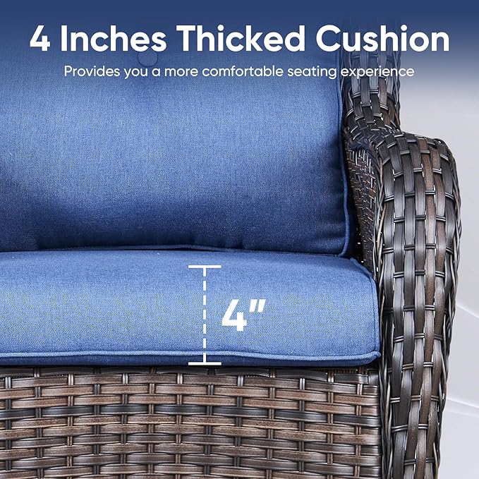 7-Piece Outdoor Patio Cushion Set - Fade & Water Resistant with Removable Olefin Cover, 22x24x4 Inch Memory Foam Cushions for Wicker Sectional Sof - Blue/Buckle