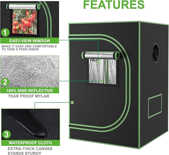 Nova Microdermabrasion 2×2 Grow Tent, Mylar Hydroponic Grow Tent Kit with Observation Window and Floor Tray, 24"x24"x36" High Reflective Lightproof Growing Room for Indoor Plant Fruit Flower Veg