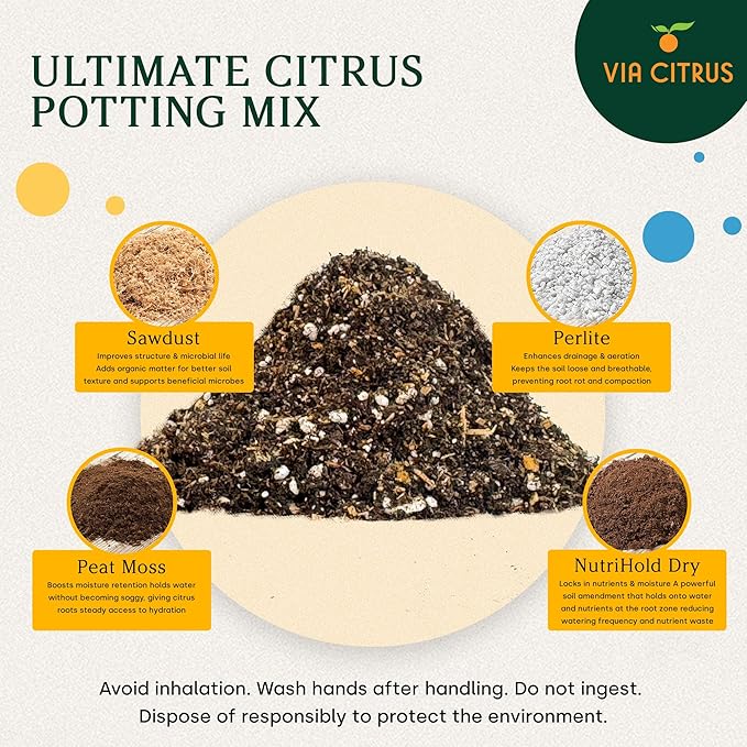 Chunky Soil Mix for Indoor Plants - Citrus Trees, Indoor Potting Soils, Loamy Soil for Tree Plant, Fruit Bedding, Lemon Tree Bedding Tropical and Potting Mix Soils (4.25 quarts) by Via Citrus