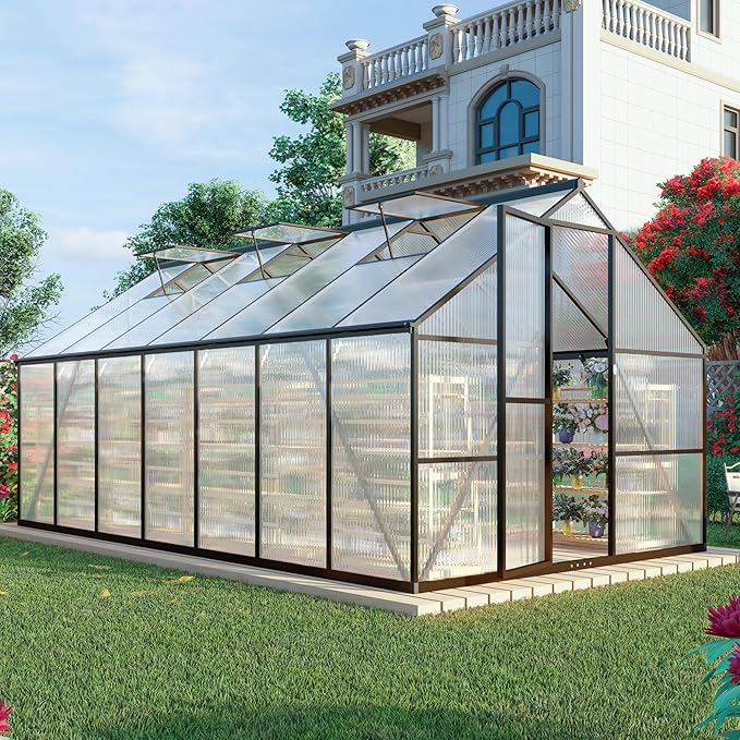 CQZY 8x14 FT Greenhouse for Outdoors,Walk-in Greenhouse for Outdoors,Dark Gray