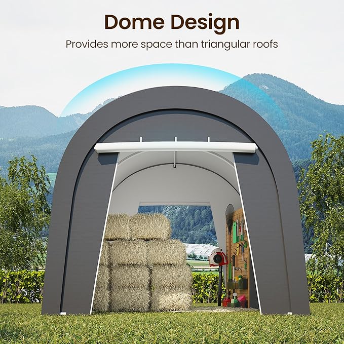 Wisteria Lane Domed Carport, Portable Garage with 2 Roll up Doors, Heavy Duty Car Canopy Party Tent, All-Season Storage Shelter Shed Carport for Motorcycle, Boat, Truck, or Garden Tools, 10' x 20'