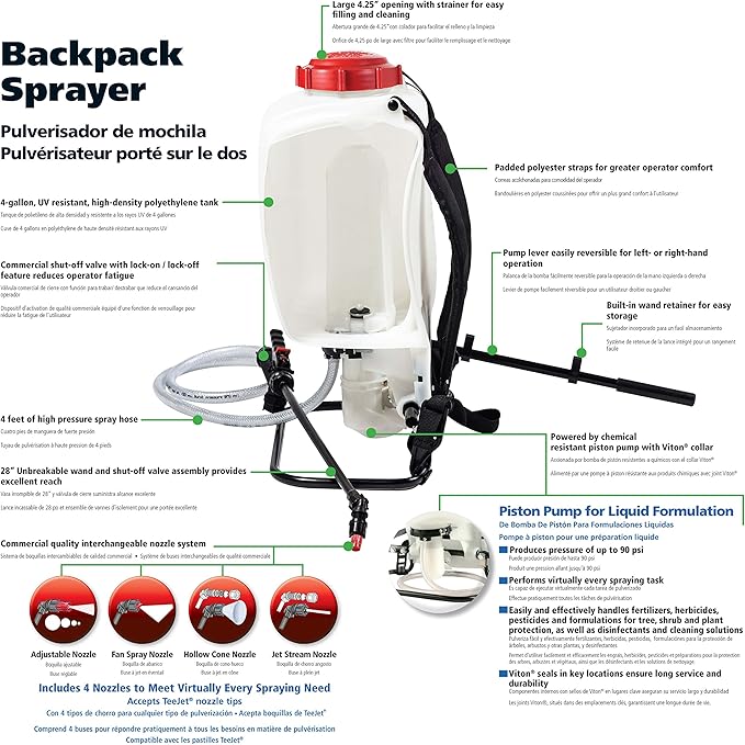 SOLO 425 4-Gallon Piston Backpack Sprayer, Wide Pressure Range up to 90 psi