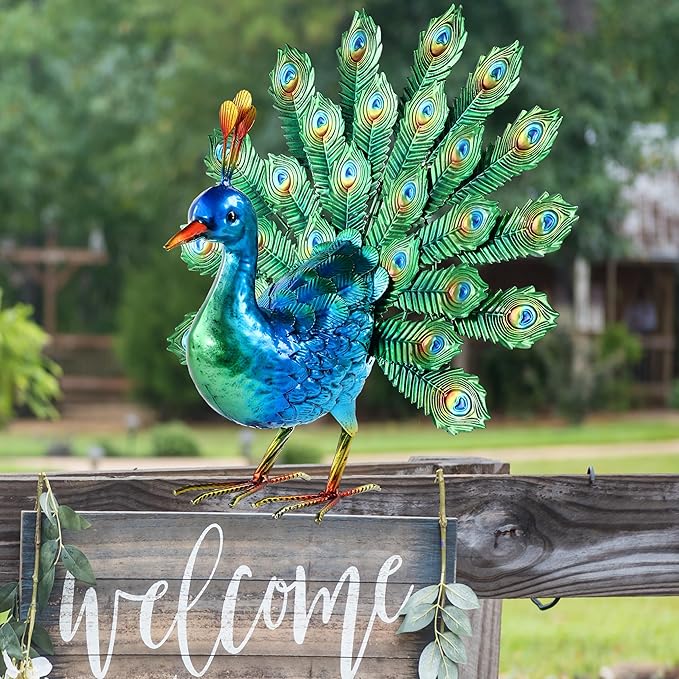 Metal Peacock Decor Garden Statue Yard Art Outdoor Sculpture for Lawn Patio Backyard Decoration,Housewarming Birthday Gifts for Women