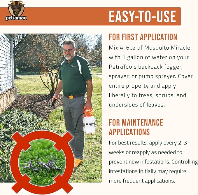 PetraMax Miracle Outdoor Mosquito Spray for Yard Pet Safe Concentrate 1 Gal (Makes up to 32 Gallons) - Mosquito Fogger Liquid Concentrate Tested to Kill - Fogger Machine Spray Lawn Treatment for Pests