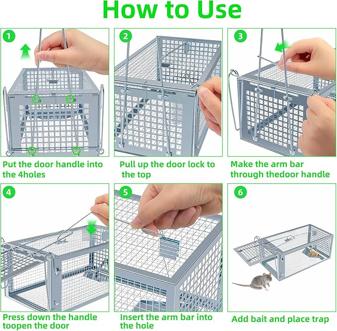 Humane Rat Traps 2-Pack, No Kill Small Animal Mouse Squirrel Cage Traps, Vole Mice Live Cage Catch and Release, Chipmunk Rodent Trap Mouse Traps That Work for Indoor and Outdoor