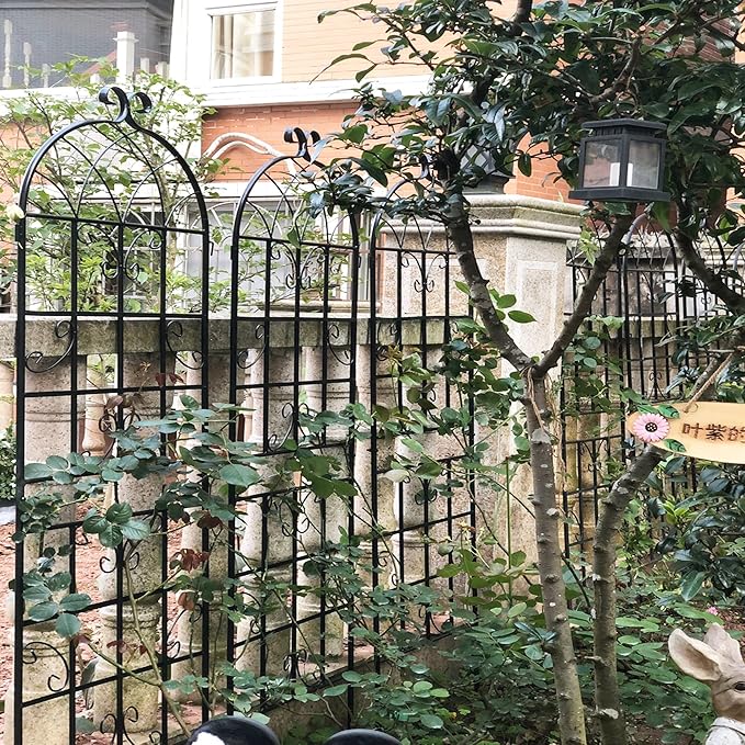 8 Pack Metal Garden Trellis 71" H Garden Fence Rustproof Trellis for Climbing Plants Support Roses Flower Outdoor Lawn Black