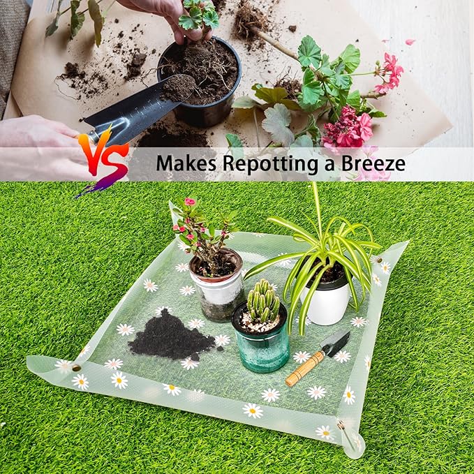 Repotting Mat for Indoor Plants Waterproof Clear Potting Mat Foldable Gardening Plant Potting Repotting Tray to Control Potting Soil Indoor Plant Garden Accessories Gifts for Plant Lovers 23.6"