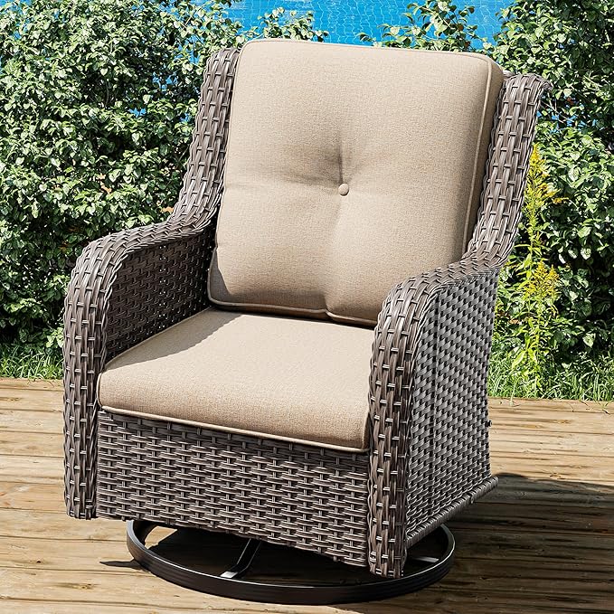 Joyside Outdoor Swivel Rocker Patio Chair - Outdoor Wicker Glider Rocking Chair with Olefin Fabric Cushions Suitable for Porch Deck and Backyard(Mixed Grey/Beige)