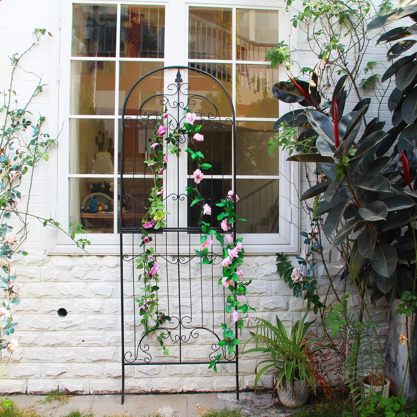 Trellis for Climbing Plants 86.6" H x 29.5" W Tall Garden Trellis Wrought Iron Heavy Scroll Metal Decoration Lawn Patio for Rose Clematis Ivy Weather Resistant