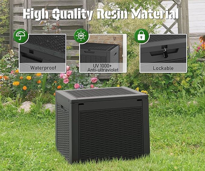NUNU LAB 31 Gallon Outdoor Storage Box Waterproof,Indoor Outside Deck Boxes,Backyard Storage Bin For Package Delivery,Garden Tools,Patio Cushions,Pool Accessories,Storage Bench Lockable Lid,Tool Box