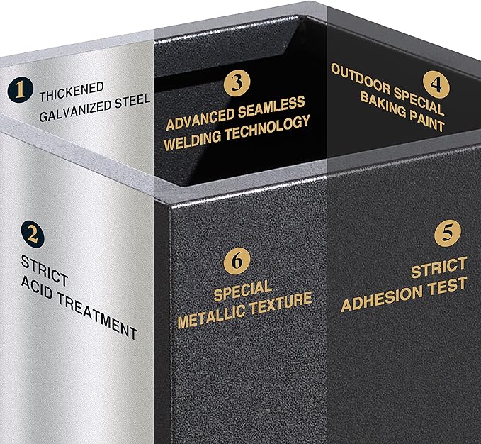 Metallic Heavy Tall Outdoor/Indoor Planter Box, Seamless Metal Planter, Rectangular, 14”Lx14”Wx30”H, 25 Pounds, Dark Gray, No Assembly, 1 Pack