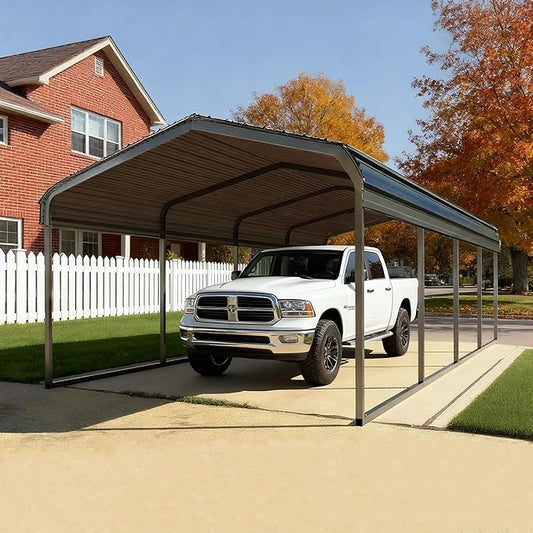 Heavy Duty Metal Carport 10x20 ft Galvanized Steel Carport Shelter for Car Extra Large Canopy for Dual Vehicle, RV Boat Storage All Weather Protection Garage Party Tent (10X20FT)