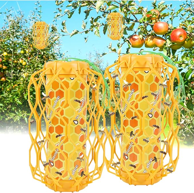 2 Pack Upgraded Wasp Trap Outdoor Hanging, Carpenter Bee and Hornet Catcher, Reusable Yellow Jacket Trap with Bait Reservoir, Bee Killer and Wasp Catcher for Outside (Orange)