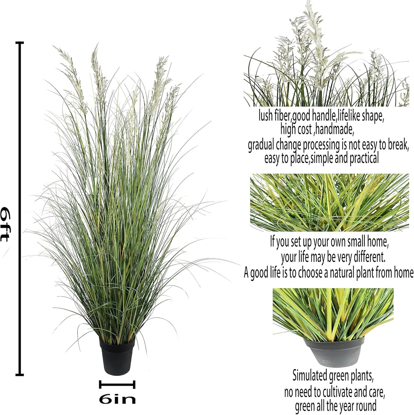 Artificial Pampas Grass Plant, 6FT Tall Faux Plants Indoor Home Decorative Artificial Plants & Flowers in Pot, Fake House Plant