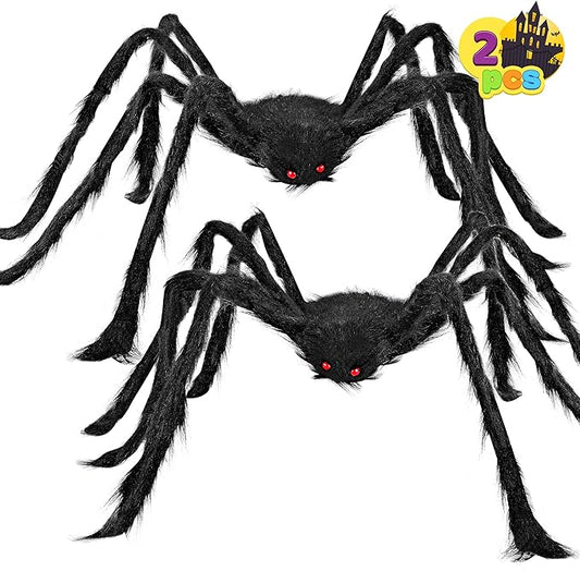 JOYIN 2 Pack 4 Ft Halloween Spider Decorations Outdoor, Scary Large Giant Spiders with Adjustable Legs for Halloween Outside Decor, Yard Lawn Indoor Haunted House Props