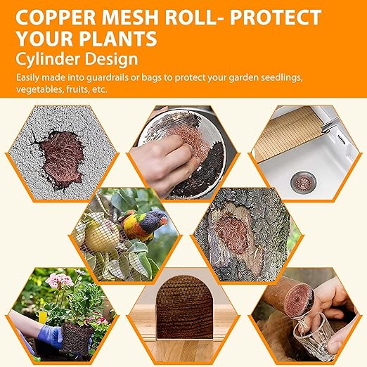 Copper Mesh Roll, 5in x 100ft Copper Mesh Barrier for Blocking Holes,Gaps,Cracks,Seals Water Openings in Gardens & Houses