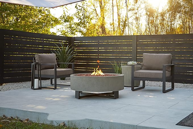 Real Flame Ideldale Round Outdoor Propane Fire Pit - Lightweight, Concrete-Like Material (MGO) - Push Button Start, Adjustable Flame Height