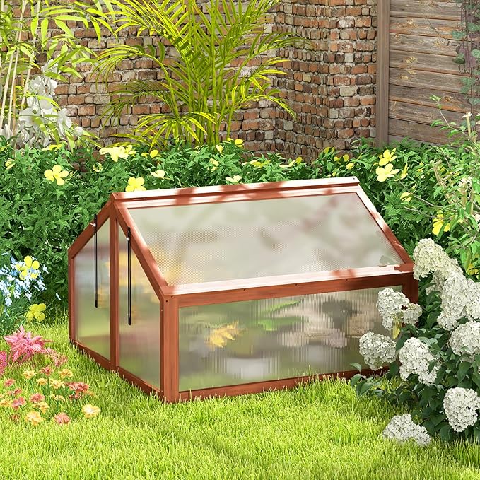 Giantex Garden Portable Wooden Cold Frame Greenhouse Raised Flower Planter Protection (35.4"X31.3"X23.0")