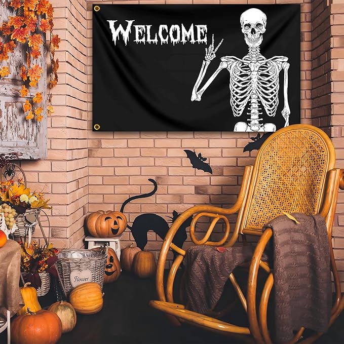 Halloween Flags for Outside 3x5 Ft Halloween Skull Flag Durable Polyester Double Sided Halloween Skeleton Flags for Indoor House Outdoor Yard Holiday Banner Signs Decorations