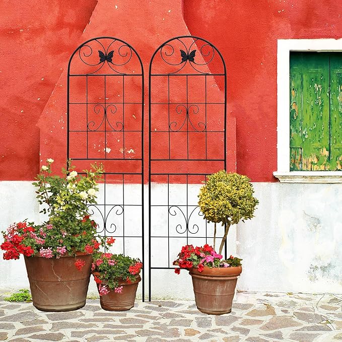 4 Pack Garden Trellises with Black Metal Coating, Trellis for Climbing Plants Outdoor, Roses, Vegetables, Vines, Cucumbers-19.7×71 inches.