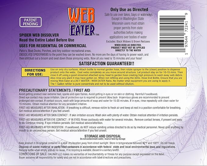 32 Oz Concentrated Spider Web Washaway Spray with Nozzle- Natural & Long Lasting up to 6 Months