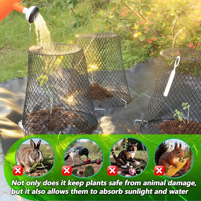 10Pcs Chicken Wire Cloche Plant Covers, 9.2×9.2 Inches Plant Protectors from Animals, Metal Garden Plant Cages for Outdoor Plants, Keep Rabbits, Squirrels, Birds Out