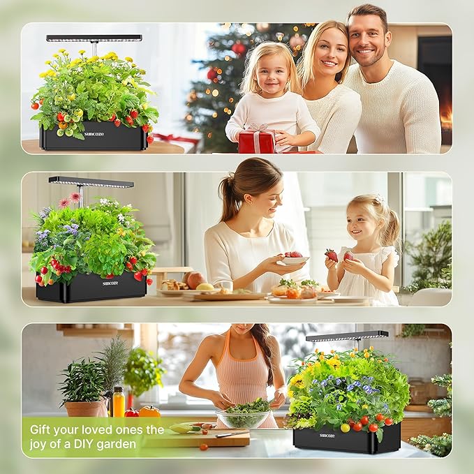 SUNCOZE Hydroponics Growing System Kit 12 Pods, 24W LED Grow Light Indoor Garden, 4L Water Tank with Quiet Pump, Adjustable Height Herb Garden Planter Indoor Kit, Gardening Gifts, Black