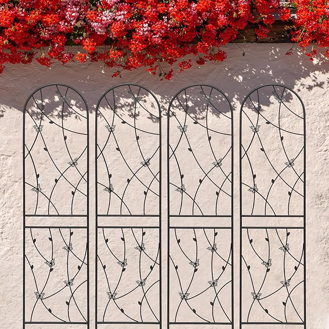 4 Pack Metal Garden Trellis for Climbing Plant Rose Stand, Black Outdoor 86.7'' Tall Flower Support Iron Garden Fence (86.7'' H, 4pack)
