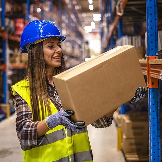 COOLJOB 10 Pairs Nitrile Dipped Rubber Coated Safety Work Gloves with Grip, Non-slip Bulk Gardening Roofing Gloves for Ladies Women, Oil-resistant Gear for Package Handler, Warehouse Worker, Medium