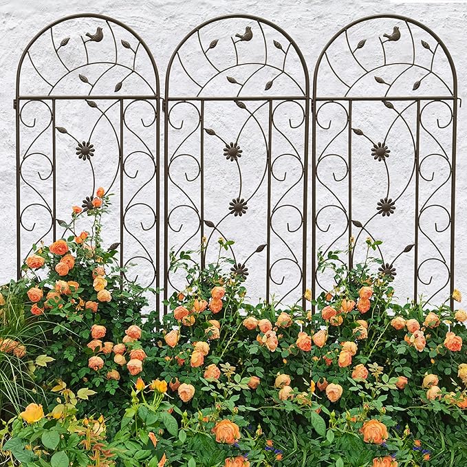 4 Pack Metal Garden Trellis 86.7" Tall Outdoor Climbing Plant Support for Roses, Flowers, Rustproof Durable Black Galvanized Tube, Lawn Garden Fence Decor Screen (4, Retro-86.7" H)