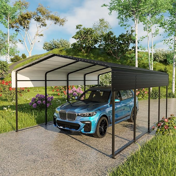 12 x 20 FT Metal Carport with Heavy Duty Galvanized Steel Roof & Durable Frame, Metal Car Garage, Sturdy Canopy Shelter for Car, Truck, Pickup, SUV, Tractor, and Boat