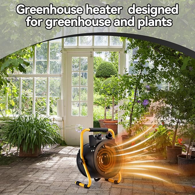Greenhouse Heater with Digital Thermostat, 1500W Electric Outdoor Heaters for Patio, Fast Heating, Overheat Protection, Dustproof Design for Grow Tent, Green House, Flower Room, BK