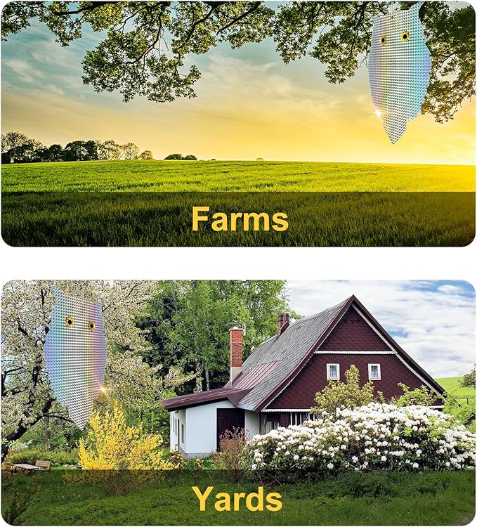 OFFO Owl Decoy to Scare Birds Away (No Bells) Bird Deterrent Device for Woodpecker Pigeon 2 PCS Plastic Hanging Outdoors Reflective Keep Birds Away Home and Garden