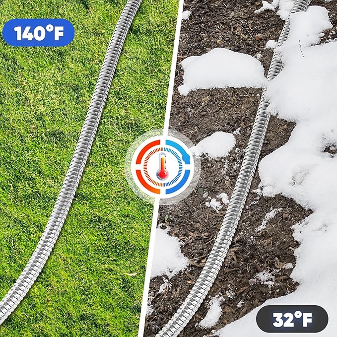 Garden Hose 25ft, Stainless Steel Metal Water Hose with 10 Function Nozzle, Lightweight Hose, No Kink, Leak-proof, Puncture Resistant for Yard, Outdoor, RV