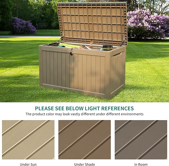 YITAHOME 230 Gallon Large Outdoor Storage XXL Deck Box for Patio Furniture, Outdoor Cushions, Garden Tools and Sports/Pools Equipment, Waterproof Resin, Lockable, Taupe