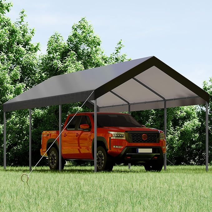 Shintenchi 10x20ft Heavy Duty Carport with UV Resistant Canopy, Powder-Coated Steel Frame, Easy to Assemble Portable Garage, Stable Carport for Car, Bike, Camp, Outdoor Storage (Grey)