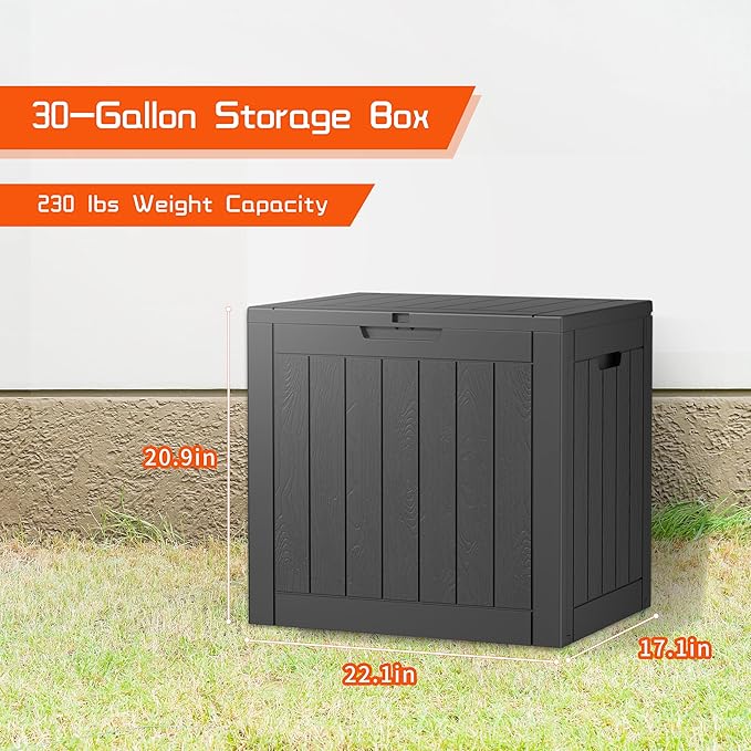 30 Gallon Outdoor Storage Box – Resin Deck Box with Lockable Lid, Waterproof Patio Furniture Storage for Tools, Garden & Yard Organization(Black