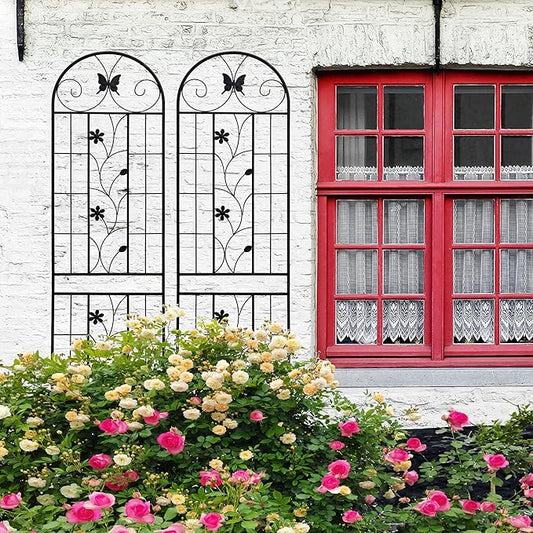 2 Pack Metal Garden Trellis for Climbing Plant Rose Stand, Black Outdoor 86.7" Tall Flower Support Iron Garden Fence (Black 86.7" H,2Pack)