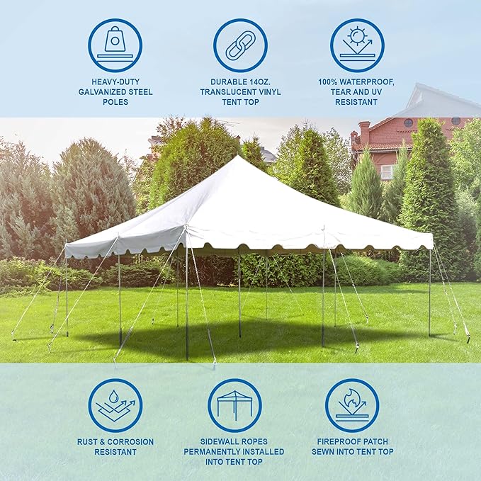Party Tents Direct 20' x 20' Weekender Canopy Tent with Sidewalls, Easy Up Party Tent for Backyard, Outdoor Tents for Parties, Weddings, Graduations, Banquets, Events, Heavy Duty, PVC White Top