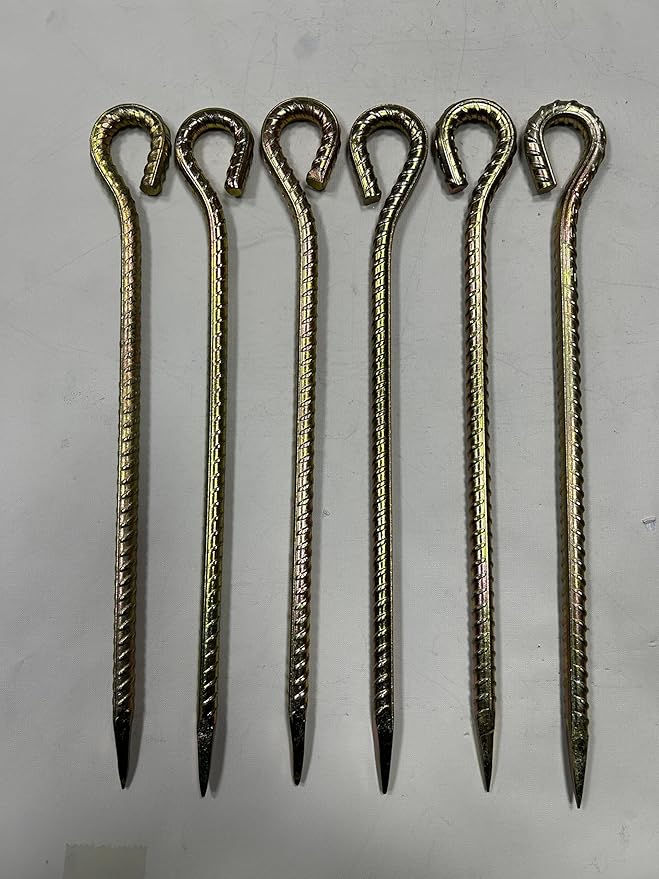 Moonmama 16英寸约40厘米超长螺纹钢钉 黄色电镀防锈地桩 0.1英寸粗约1.27厘米直径粗金属地锚9字型 适用于减速带 足球场紧固件 户外 花园 秋千 草地 车轮挡块 10支装