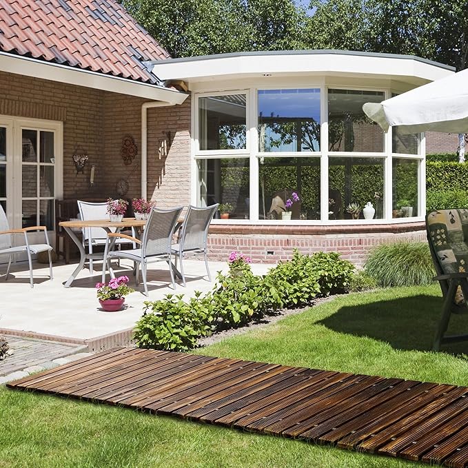 RELIANCER 12' Wooden Garden Pathway,Outdoor Roll Out Cedar Straight Walkway,Patio Path Decorative Garden Boardwalk Walkways,Weather-Resistant Roll Up Beach Wood Road Floor,Wedding Party Pathwaysc