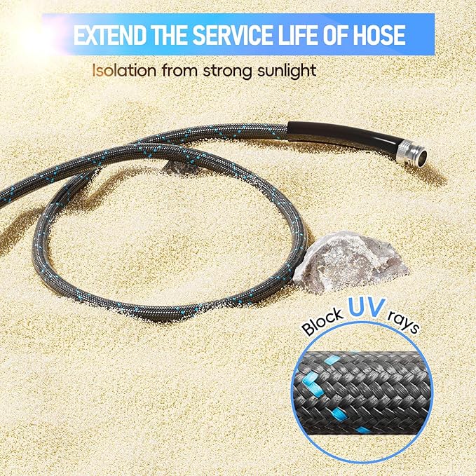 Garden Hose 100ft, 3-Layer Flexible Water Hose with 8 Pattern Spray Nozzle, Non-Expanding & Lightweight Stainless Steel Hose for Yard, Lawn, Outdoor-Leak Proof, No-kink & Tangle-free