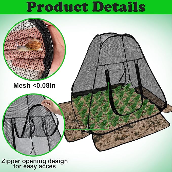 Pop up Garden Netting Cover,Pest Guard Plant Cover with 4 Stakes,Bird Plant Tent Protector,Mesh Gardening Net with Zipper Door for Vegetables Fruits Flowers