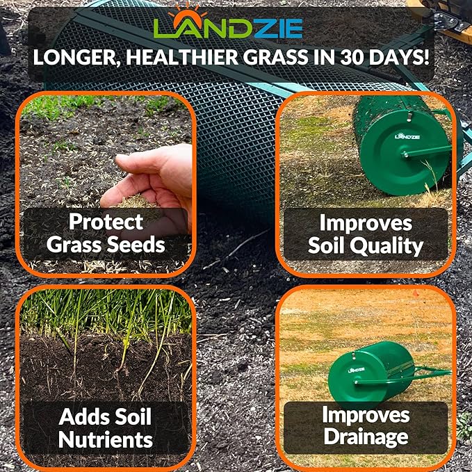 LANDZIE Lawn & Garden Spreaders - 44 Inch Heavy Duty Metal Mesh Basket Push/Tow Spreader - Compost, Peat Moss, Top Soil, Mulch - Durable Lightweight Multi-Purpose Yard Care Equipment - Manure Spreader