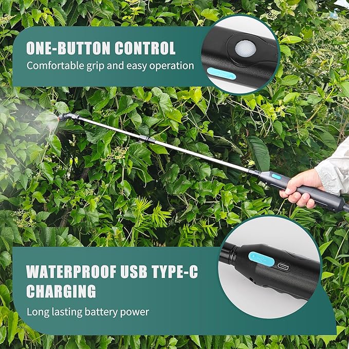 2 Gallon Battery Powered Sprayer, Electric Garden Sprayer, Backpack Sprayer with 3 Mist Nozzles & USB Rechargeable Handle & Retractable Wand & Adjustable Strap for Lawn, Garden, Yard (Green)