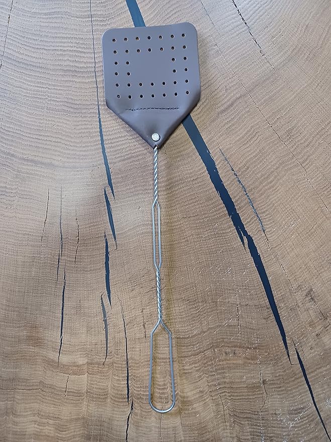 Leather Fly Swatter Set (1 Pack) – 17” Amish-Made Fly Swat w/Real Leather Paddle – Fly Swatters Multi Pack w/Metal Handle – Bug Swatter, Mosquito Swatter, Wasp Swatter (Chocolate)